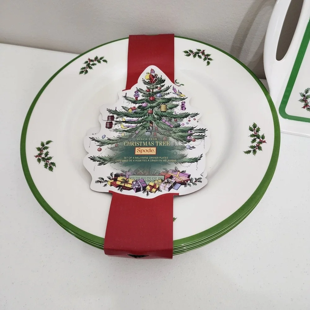 Spode Christmas Tree Melamine Dinner & Salad Plates Serving Tray Set of 12 New